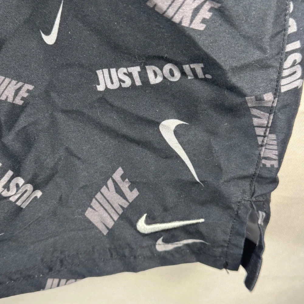 Nike Mens XL Black Just Do It Logo Print Swim Trunks Mesh Lined Shorts RN37763